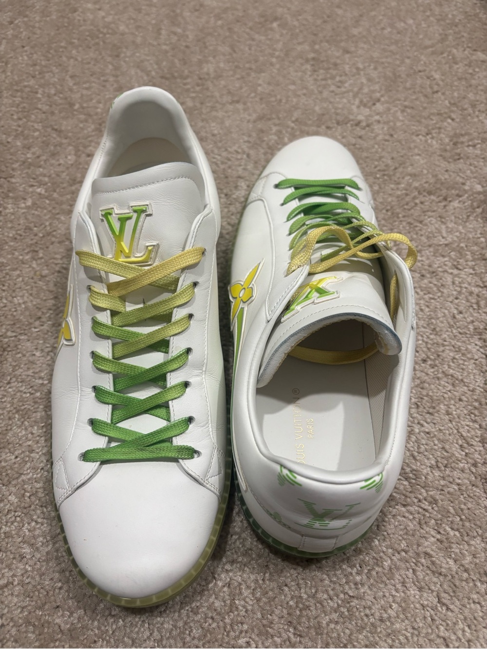 Louis Vuitton White Sneakers with Green & Yellow Floral Detail - Picture 6 of 12